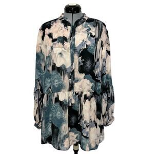 Kate & Mallory Long Bubble Sleeve Blouse Floral Print Water Color Top Sz: 1X